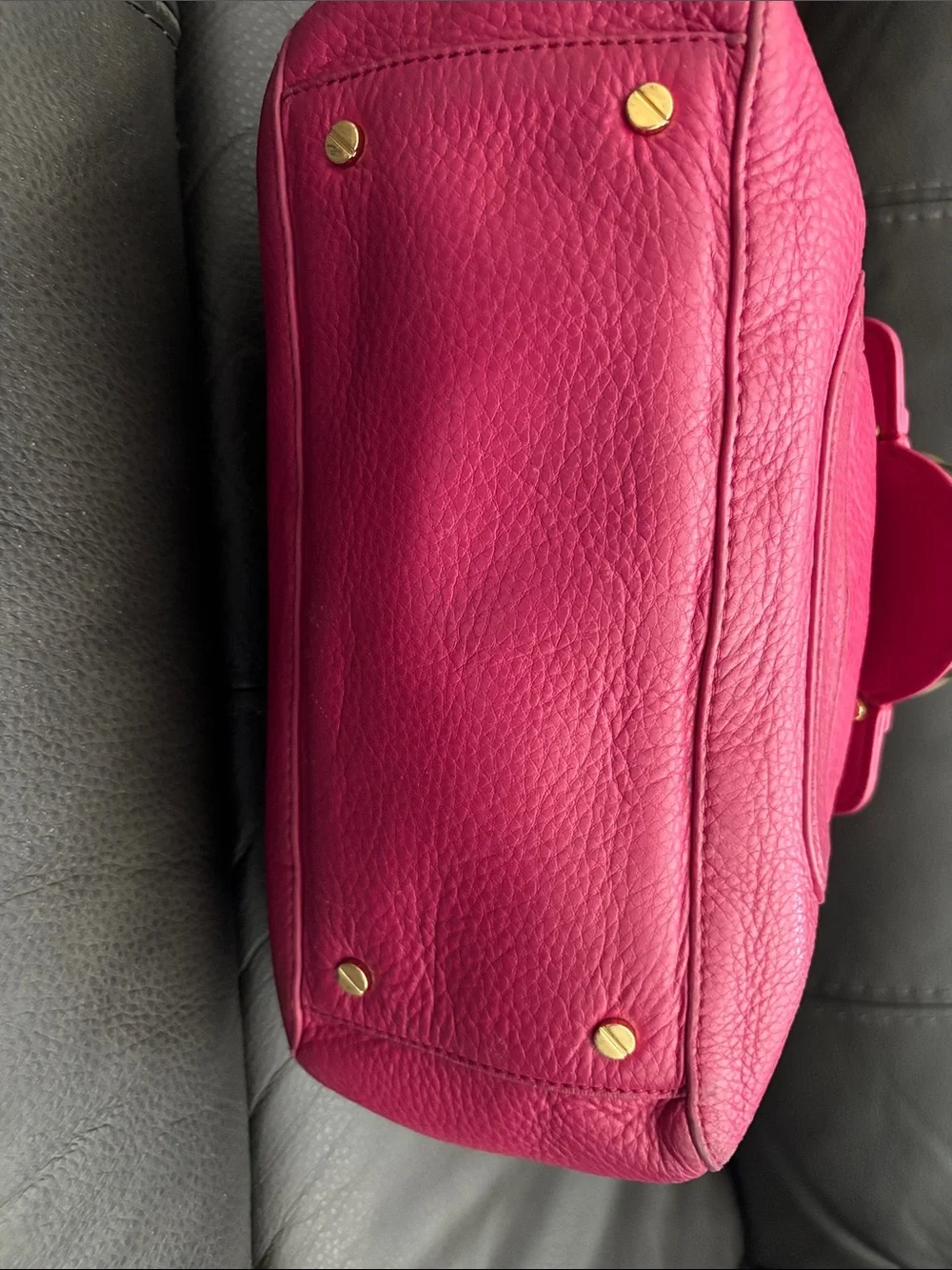 Tory Burch Fuchsia Pebble Leather Small Satchel with Gold Logo